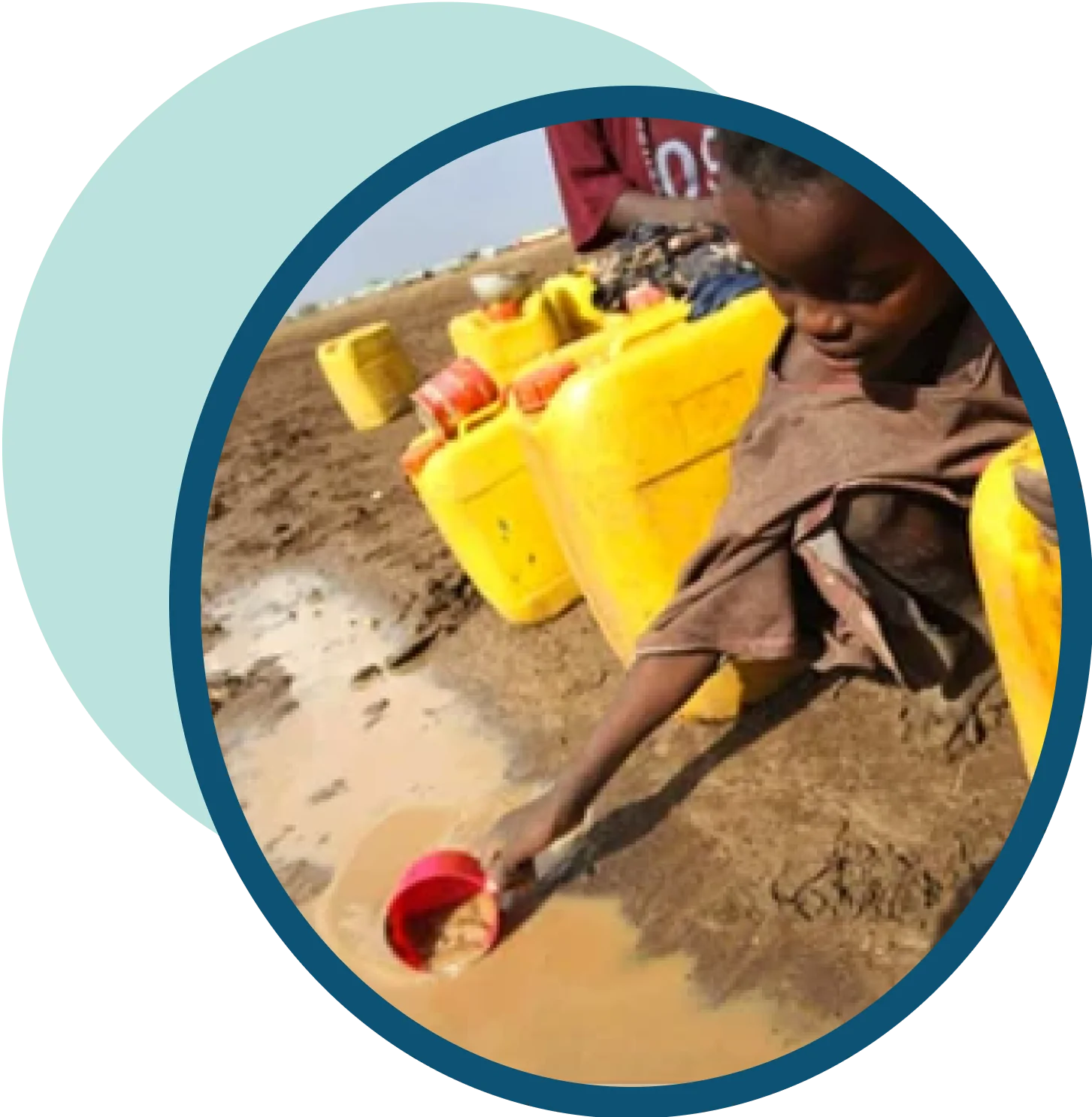 An African child collecting muddy water to drink