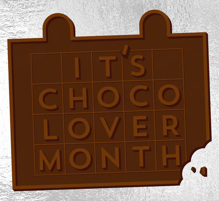 Chocolate Lovers Month Background Image. A calendar made of chocolate on a foil background.