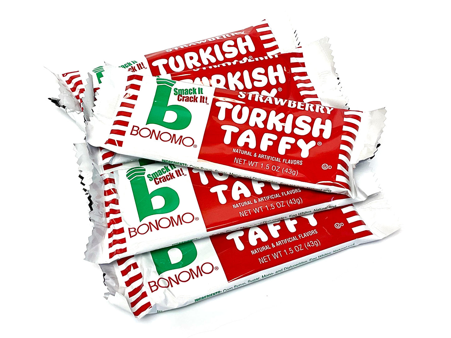 Bonomo's Turkish Taffy - 1.5 oz strawberry bar - 6 bars