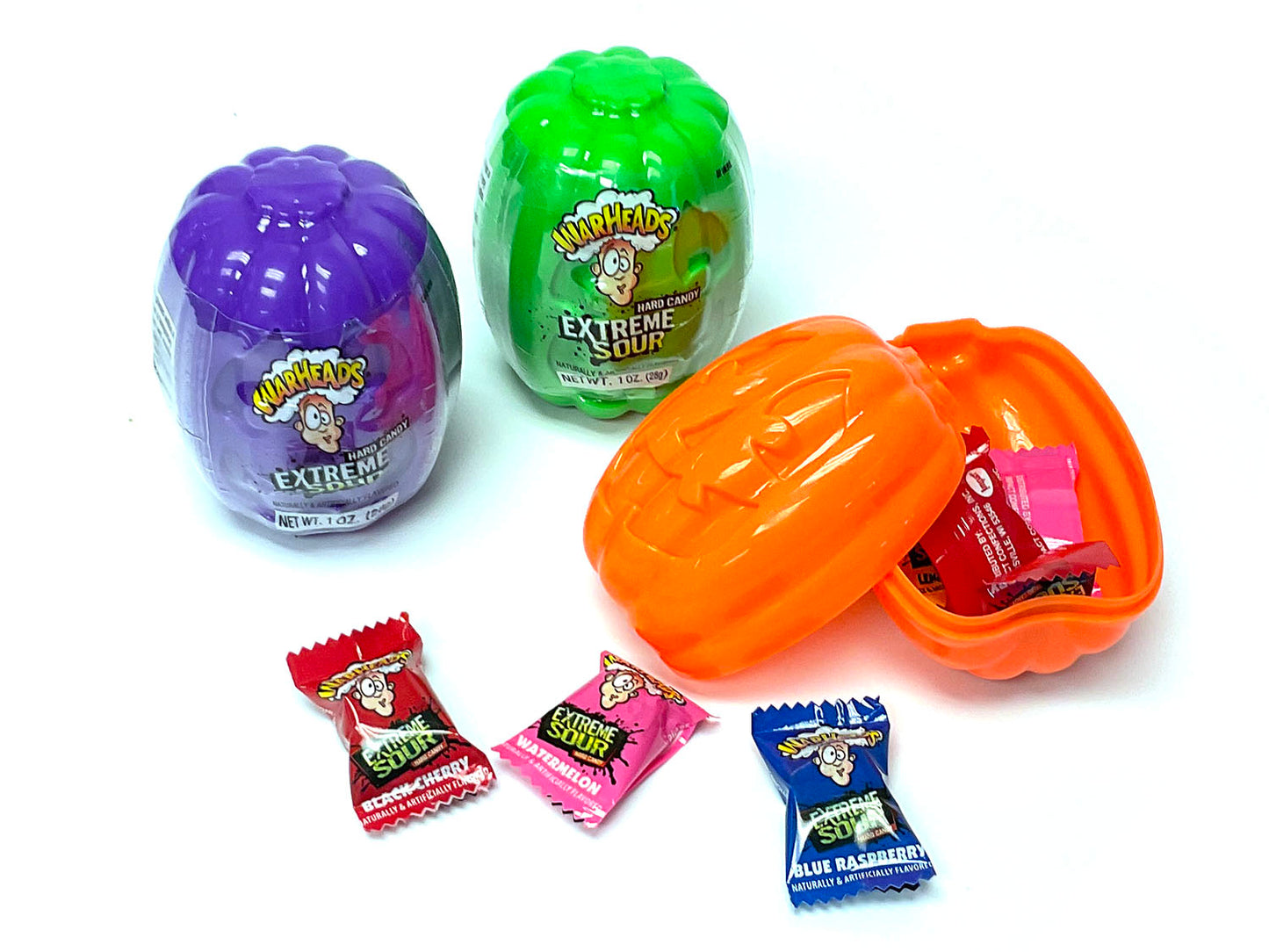 Warheads Filled Pumpkins - 1 oz with open candy