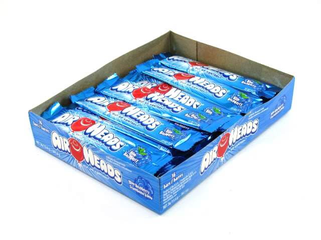 Airheads Blue Raspberry - 0.55 oz bar - Box of 36 - open