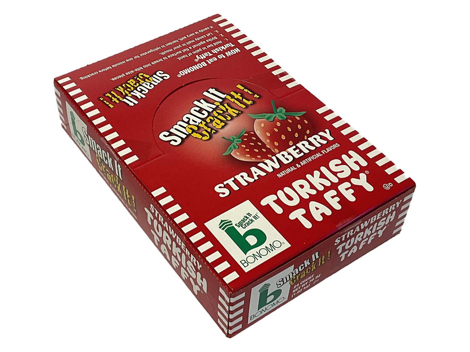Bonomo's Turkish Taffy - 1.5 oz strawberry bar - box of 24