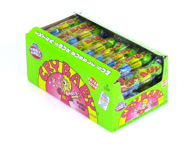 Cry Baby Extra Sour bubble gum - box of 36 tubes