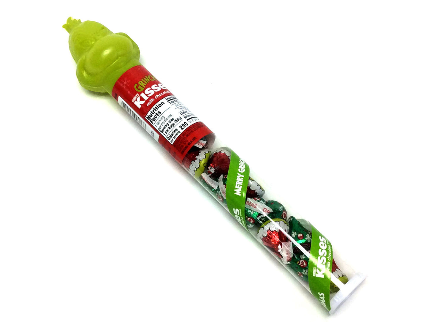 Grinch Topped Cane with Hershey's Christmas Kisses - 2.08 oz  11 inch