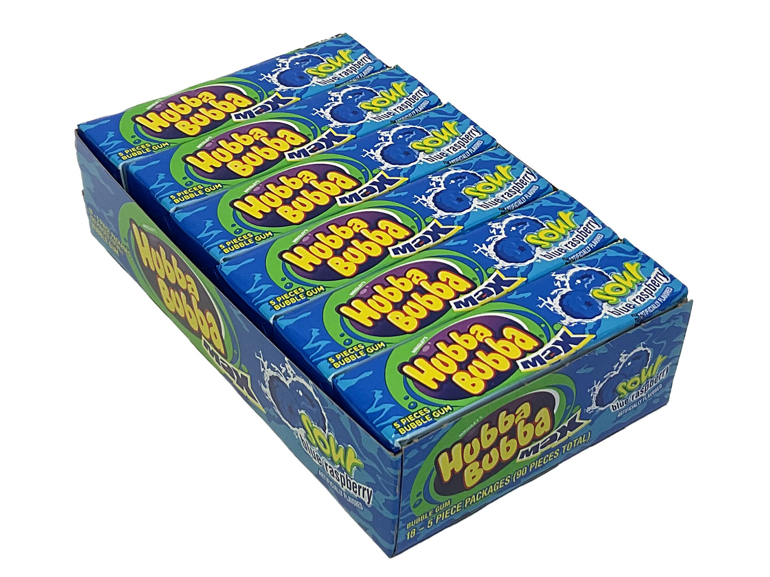 Hubba Bubba Bubble Gum - Sour Blue Raspberry- box of 18 packs